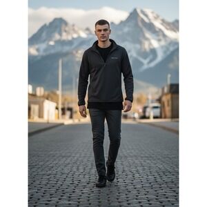 Marmot Mens M15381 Quarter Zip Grid Fleece Pullover Gray Black Active Top